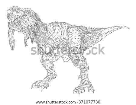 tyrannosaurus rex eating struthiomimus line drawing stock