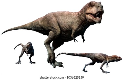Tyrannosaurus Rex Female With Young 3D Illustration
