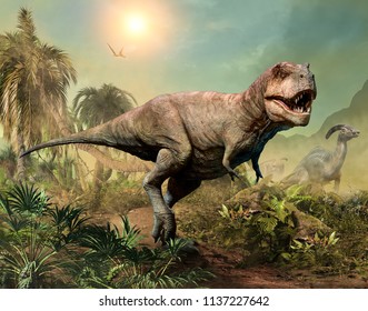 Tyrannosaurus rex scene 3D illustration