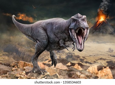 Tyrannosaurus rex scene 3D illustration
