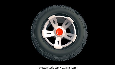 Tyre wheels 3D render on dark background. 3D Illustration