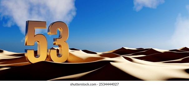 UAE's 53 National Day Celebration - Golden 53 in Desert Sand - 3D Illustration Render - Powered by Shutterstock