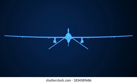 UAV IHA Predator Reaper Plane Wireframe Glowing 3D Rendering