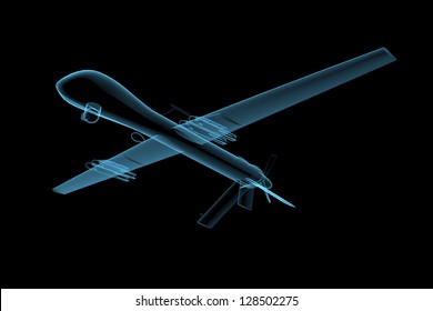 UAV Predator Drone (3D X-ray Blue Transparent Isolated On Black)