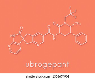 Ubrogepant Migraine Drug Molecule (CGRP Receptor Antagonist). Skeletal Formula.