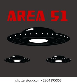UFO, Alien, Extra Terrestrial Sighting in Area 51 - Illustration, Icon, Logo, Clip Art or Image for Cultural or Educational Events. Celebrating Alien, UFO, Extra Terrestrial Sci-fi Film, Movie on Summer. Top Secret Military Area in Nevada