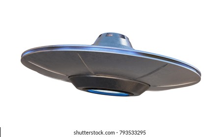 OVNI - nave espacial alienígena aislada en fondo blanco. Ilustración 3D representada.