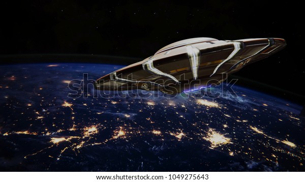 Ufo Alien Spaceship Light Beam Night Stock Illustration 1049275643