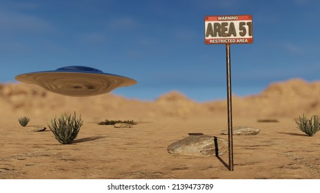 UFO Area 51 Sign 3D Rendering