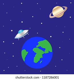 UFO flying saucer    planet earth illustration