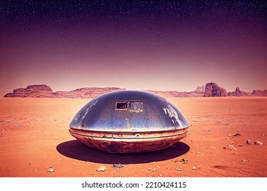 Ufo Landing On Desert 3d Illustrated 