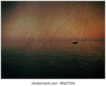 Ufo Over The Sea In Old Grunge Photo