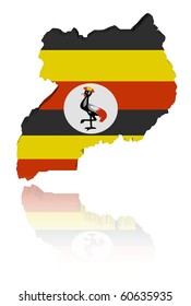 Uganda map flag 3d render with reflection illustration