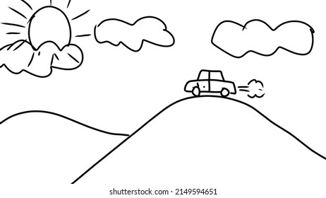 Ugly Painting Made By Children - Car On The Hill Ok 