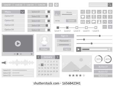 Ui Kit Design For App, Web And Mobile. Website Interface Template With Buttons, Icons, Menu Forms. 