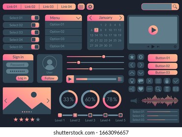 Ui Kit Design For App, Web And Mobile. Website Interface Template With Buttons, Icons, Menu Forms.