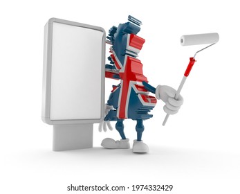 UK Character With Blank Billboard Isolated On White Background. 3d Illustration