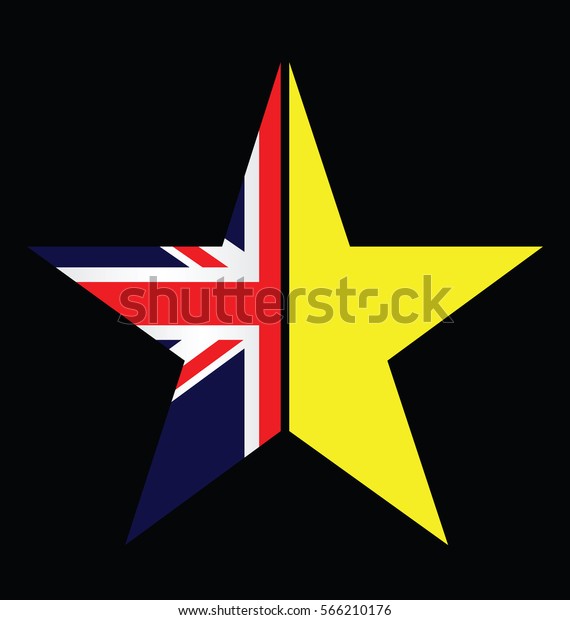 UK and EU split star representing the\
United Kingdom exit from the European Union resulting from the June\
2016 referendum isolated on black\
background