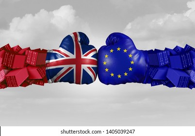 UK And EU Trade Challenge And Conflict With Two Opposing Trading Partners As An Economic Import And Exports Brexit Dispute With United Kingdom And The European Union With 3D Illustration Elements