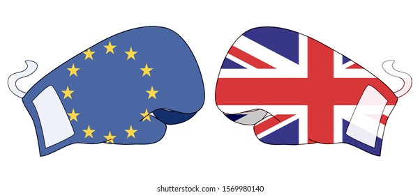 Uk And European Union EU Fighting Symbol With Boxing Gloves And Flags