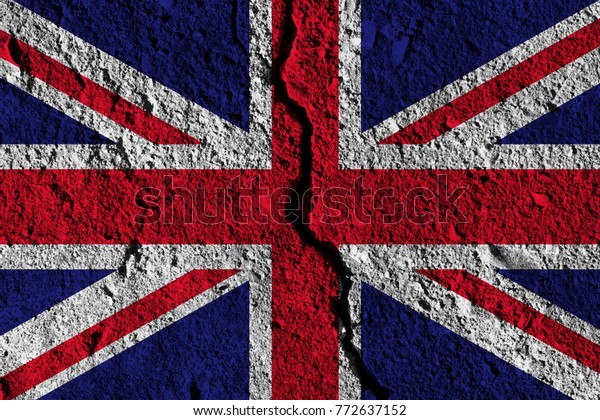 UK flag with crack through the middle. Country\
divided concept
