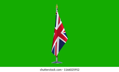 UK flag Isolated Silk desktop flag on metal rack of United Kingdom made fabric with wooden flagpole golden spear on green background isolate real photo Flags G20 G7 countries 3d illustration - Powered by Shutterstock