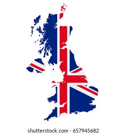 UK Flag Map. Country Outline With National Flag