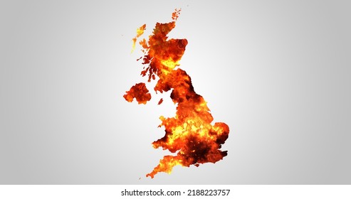 Uk Heat Wave Warning Concept Illustration With Burning Map Of Uk