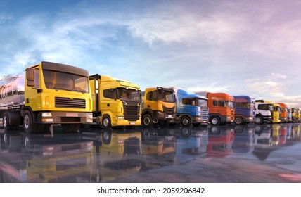 UK to hire foreign truck drivers, recruits civilians to drive trucks amid Brexit supply shortages. UK fuel supply problems, empty shelves at supermarkets. Transport, logistic, delivery 3D illustration