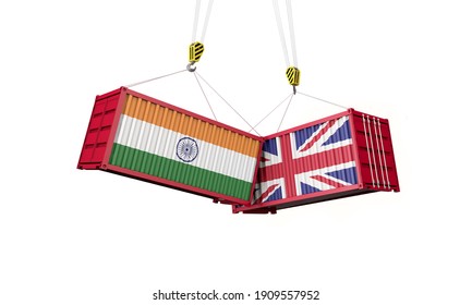 UK And India Business Trade Deal. Clashing Cargo Containers. 3D Render