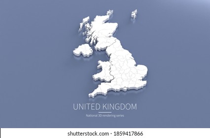 UK Map 3d. National Map 3D Rendering Set In Europe Continent.