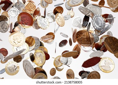 Uk Money Pound And Pence Coins On A White Background, 3D Illustration