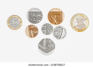 Uk Money Pound And Pence Coins On A White Background, 3D Illustration