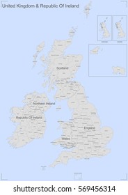 UK And Republic Of Ireland Map With Counties