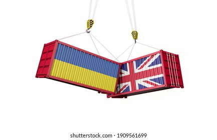 UK And Ukraine Business Trade Deal. Clashing Cargo Containers. 3D Render