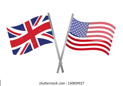 Uk And Usa Flags Join Together. Illustration Design Over White