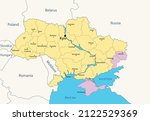 Ukraine, administrative map with occupied territories by Russia - Donbas and Crimea, as of January 2022