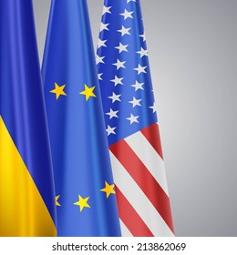 Ukraine EU USA flags - Shutterstock ID 213862069