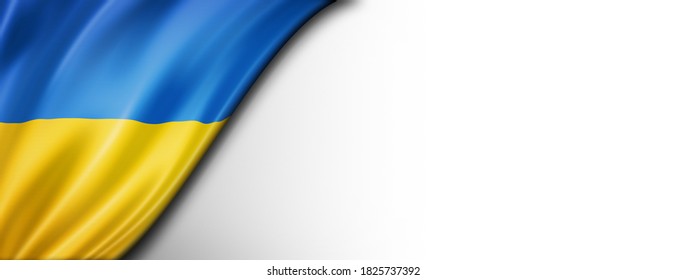 Ukraine flag isolated on white. Horizontal panoramic banner. 3D illustration