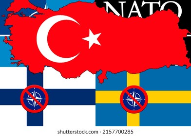 Ukraine, Krivoy Rog May 15, 2022. NATO Emblem And Country Flags. Illustration On The Theme. Turkey Puts The Right Of VETO On The Territory Of Finland And Sweden To NATO