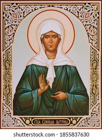UKRAINE, ODESSA REGION, VILLAGE PETRODOLINSKOE – JUNE, 22, 2017: Orthodox icon of the Holy Blessed Matrona.