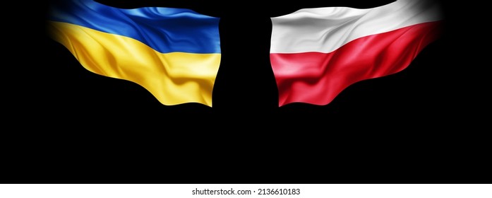 Ukraine And Poland Flag Of Silk-3D Illustration