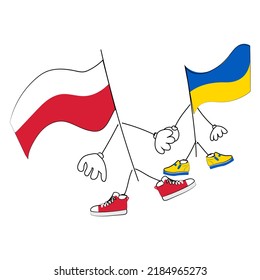 Ukraine Poland Flag Together Hand