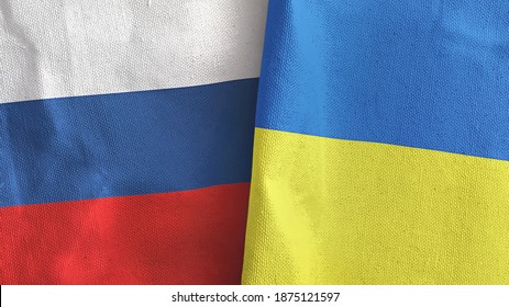 Ukraine and Russia two folded flags together 3D rendering