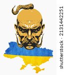 Ukrainian cossack and map of Ukraine, sovereign state, 3D rendering