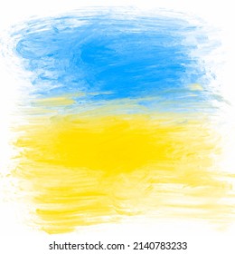 Ukrainian Flag. Watercolor Painted Style Background In Colors Of Ukraine Flag For Your Antiwar Designs, Posters And Cards. Dry Brush Style. Made In Procreate