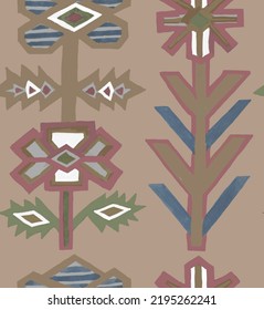 Ukrainian Folklore Ornament On Beige Background Seamless Pattern For All Prints.