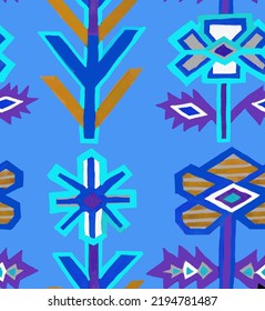 Ukrainian Folklore Ornament On Blue Background Seamless Pattern For All Prints.