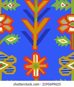 Ukrainian Folklore Ornament On Blue Background Seamless Pattern For All Prints.