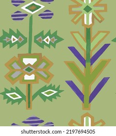 Ukrainian Folklore Ornament
 On Light Green Background Seamless Pattern For All Prints.